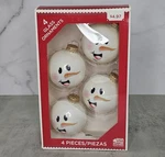 Kitschy Snowman Holiday Time Set Of Four Glass Christmas Tree Ornaments In Box. Fixed Price $12.85.