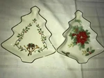 2 Mikasa Fine Porcelain Holiday Bloom Candy Dish Christmas Tree Poinsettia Holly. Fixed Price $30.00.