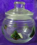 Christmas Glass Candy Jar Trees 4" Round W/lid Greenbrier Int'l. Fixed Price $5.95.