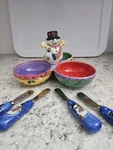 Sango Sweet Shoppe Christmas 3 Part Serving Set Sue Zipkin + 4 Cheese Knives Guc. Fixed Price $45.00.