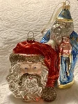 K&k Interiors Santa Head Glass Ornament + Blue Father Christmas Owl Lot Of 2. Fixed Price $24.99.