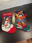 Snowman Birds Penguin Skiing Christmas Stocking Embroidered Applique Set Of 2. Fixed Price $19.36.