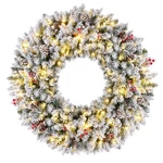 Large Flocked Artificial Prelit Christmas Wreath, 36", 170 Led, - White. Fixed Price $63.29.