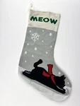 Knit Black Cat Meow Christmas Stocking 20" Sledding Snowflakes Grey Red Cream. Fixed Price $17.99.