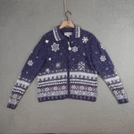 Vintage Heirloom Collectibles Sweater Womens Large Blue Christmas Snowflake Zip. Fixed Price $26.95.