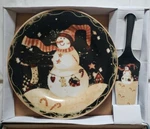 Stoneware Holiday Pc Cake Plate & Server Set Snowman ITEM#6642-078. Fixed Price $14.00.
