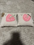 Mud Pie Set Of 2, 8X8 Strawberry Crochet Pillows Sweet Life. Fixed Price $55.00.