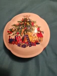 Holiday Trinket Music Box Christmas Tree Silver Bells Round Hand Painted Vtg. Fixed Price $17.65.