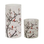 Frosted Winter Cardinals On Branches Pillar Jars 2/SET Berries Candle Cwi. Fixed Price $35.69.