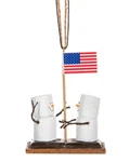 S'mores Snowman Raising American Flag Christmas Ornament, By Midwest Cbk. Fixed Price $15.97.