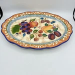 Ckao Ceramic Platter Fruit Design 16X12" Scalloped Edges Multicolor Serving Dish. Fixed Price $24.95.