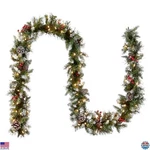 Pre-lit 9FT Artificial Christmas Garland Green Frosted Berries Pine Cones Lights. Fixed Price $120.72.