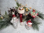 4 Glass Figural Christmas Ornaments Santas*stocking+gift. Fixed Price $9.95.