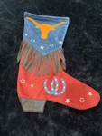 Carstens Western Longhorn Cowboy Christmas Fringe & Embroidered Stocking. Fixed Price $16.95.