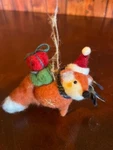 Holiday Fox Ornament With Santa Hat & Gift Wool Felt Christmas Decoration. Fixed Price $14.99.