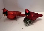 Red Cardinal Blown Glass Christmas Ornament Set Of Two,one With Greenery. Fixed Price $22.95.