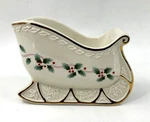 Mikasa Christmas Fine Porcelain Ribbon Holly Sleigh 8" Centerpiece Bowl FK017. Fixed Price $31.18.