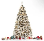 Gymax 6FT Snow-flocked Christmas Tree W/ Lights & Stand: Festive Must-have!. Fixed Price $134.99.