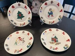 (set Of 4) Vintage Kmart Welcome Winter Salad Plates Christmas Stoneware. Fixed Price $35.00.