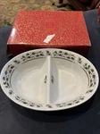 Royal Limited, Holly Holiday, Divided Vegetable Bowl! Mint With Original Box!. Fixed Price $14.00.