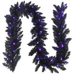 Costway 9FT Pre-lit Christmas Halloween Garland Black W/ 50 Purple Led Lights. Fixed Price $29.99.