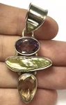 Large Vintage 925 Sterling Silver Mother Of Pearl Amethyst & Citrine Pendant. Fixed Price $149.99.