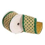 Vickerman 4" X 5 Yards Green With Gold Jeweled Wired Edge Christmas Ribbon. Fixed Price $58.99.