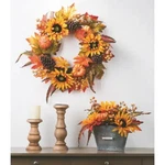 Glitzhome 24''D Fall Artificial Sunflower Leaves Wreath For Harvest Door Decor. Fixed Price $8.00.