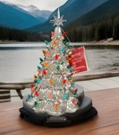 Retro 15" Holiday Living Ceramic Metallic Silver Led Lighted Christmas Tree Rare. Fixed Price $65.20.