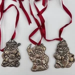 Gorham 1831 Christmas Santa Claus Ornaments Set Of Pewter Tone Hanging Ribbons. Fixed Price $24.29.