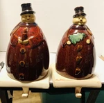 2 Ceramic Christmas Snowmen Red Coats Mantle Window Xmas Stocking Holders Boxes. Fixed Price $24.95.