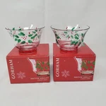 Set Of 2 Gorham Crystal Handpainted Christmas Candy Dish Festive Holly New Box. Fixed Price $29.97.