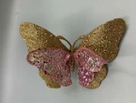 Holiday Time Clip On Butterfly Christmas Ornament Pink Gold Glitter Sequin #C253. Fixed Price $13.07.