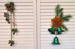 2 Vintage Christmas Glitter Wall Cascade Decore Poinsettia Pinecone Bells. Fixed Price $24.99.