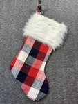 Holiday Christmas Stocking Blue Red Plaid Lined Padded White Faux Fur 21. Fixed Price $17.23.