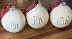Rae Dunn By Magenta Joy Wish Love Christmas Ceramic Ball 3 Ornaments Set Of. Fixed Price $12.99.
