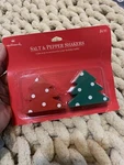 Hallmark Christmas Tree Salt & Pepper Shakers Red Green White Polka Dots Vintage. Fixed Price $10.00.