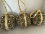 Gold Green Turquoise Beaded Sequin 5 Large Ball Christmas Ornament Set Of 3. Fixed Price $37.00.