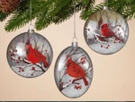 Gerson Set Of 3 Glass Disc Cardinal Ornaments W/snow Filling. Fixed Price $26.88.