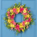 Northlight Chrysanthemum And Daisy Floral Spring Wreath, Pink Yellow 23-INCH. Fixed Price $60.47.