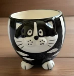 Pier 1 One Cat Coffee Mug Hand-painted Dolomite Black White Round Ceramic Cup. Fixed Price $15.00.