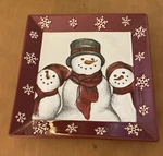 St. Nicholas Square Snowman Serving Dish Called Yuletide 10"X10". Fixed Price $25.00.