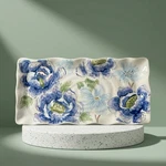 Maxcera Blue Purple Peony Ceramic Rectangle Tray. Fixed Price $32.00.