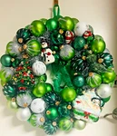 24IN" Vintage Green Glass Ornament Wreath, Betty Boop Snowman. Fixed Price $545.00.