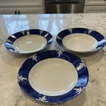 3 Soup Salad Bowl Andrea Mistretta Holiday Hostess Lace Blue Snow Flake. Fixed Price $9.00.