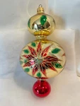 Vintage Mercury Glass Christmas Ornament Triple Ball Drop Gold Poinsettia. Fixed Price $139.00.
