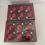 Boxes - 12 Total Crate & Barrel Placecard Holders Christmas Red Round Ornament. Fixed Price $18.00.