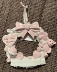 Personalizable Baby Girl Pink Wreath Glitter Christmas Ornament 1ST Xmas New. Fixed Price $8.99.