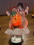 6.5 Inch Snowmen Couple Night Light With Holly Flicker Bulb Toasting Mores. Fixed Price $14.99.