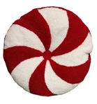 Brentwood Christmas Holiday Red White Peppermint Swirls Candy Round Pillow 16". Fixed Price $28.00.
